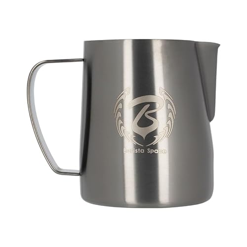 Barista Space Polished Silver Milk Jug optimal für Latte Art mit präziser Ausgusstülle, leicht und handlich, empfohlen von Weltmeistern – silverBlack - 350ml von Barista Space