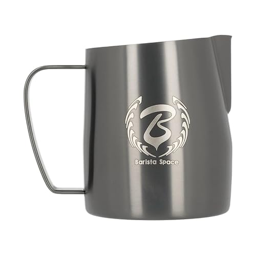 Barista Space Polished Silver Milk Jug optimal für Latte Art mit präziser Ausgusstülle, leicht und handlich, empfohlen von Weltmeistern – silverBlack - 450ml von Barista Space