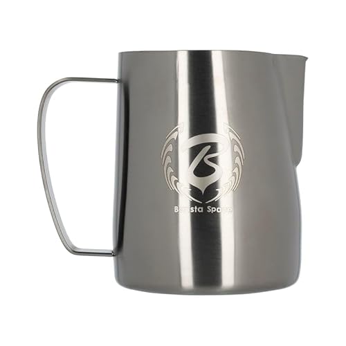 Barista Space Polished Silver Milk Jug optimal für Latte Art mit präziser Ausgusstülle, leicht und handlich, empfohlen von Weltmeistern – silverBlack - 600ml von Barista Space