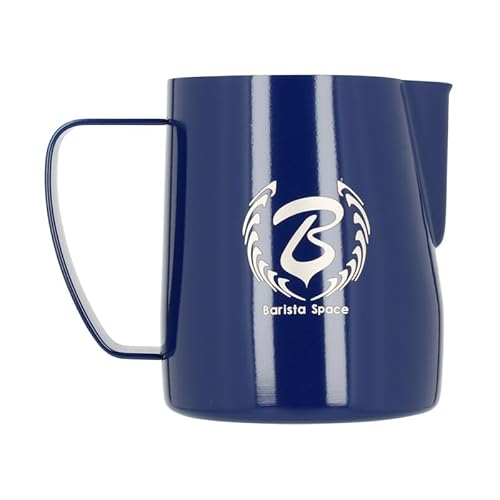 Barista Space Polished Silver Milk Jug optimal für Latte Art mit präziser Ausgusstülle, leicht und handlich, empfohlen von Weltmeistern – silverBlue - 350ml von Barista Space