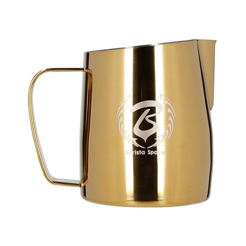Barista Space Polished Silver Milk Jug optimal für Latte Art mit präziser Ausgusstülle, leicht und handlich, empfohlen von Weltmeistern – silverGolden - 450ml von Barista Space