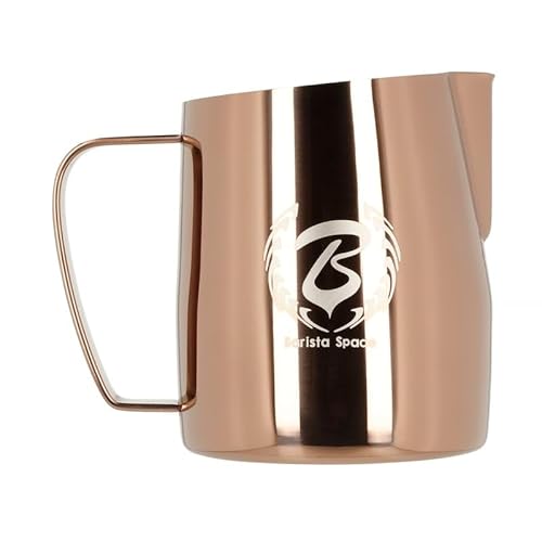 Barista Space Polished Silver Milk Jug optimal für Latte Art mit präziser Ausgusstülle, leicht und handlich, empfohlen von Weltmeistern – silverGolden - 450ml Barista Space Polished Silver Milk Jug optimal für Latte Art mit präziser Ausgusstülle, leicht und handlich, empfohlen von Weltmeistern – silverGolden - 450ml von Barista Space