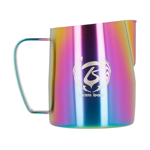 Barista Space Polished Silver Milk Jug optimal für Latte Art mit präziser Ausgusstülle, leicht und handlich, empfohlen von Weltmeistern – silverRainbow - 450ml von Barista Space