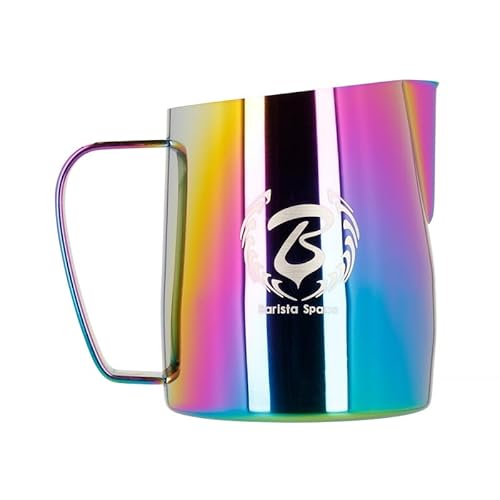 Barista Space Polished Silver Milk Jug optimal für Latte Art mit präziser Ausgusstülle, leicht und handlich, empfohlen von Weltmeistern – silverRainbow - 450ml von Barista Space