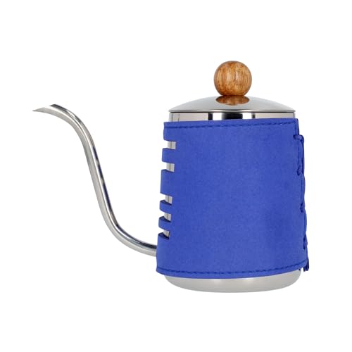 Barista Space Pour-Over Kettle 550 ml, einzigartiges Design mit blauem Wickelgriff und Gänsehalsschnauze, inkl. Holzdeckelgriff und Thermometerloch – Blau von Barista Space