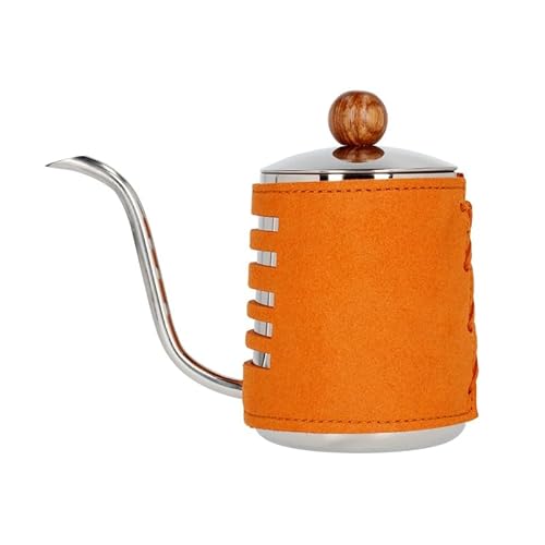 Barista Space Pour-Over Kettle 550 ml, einzigartiges Design mit blauem Wickelgriff und Gänsehalsschnauze, inkl. Holzdeckelgriff und Thermometerloch – Orange von Barista Space