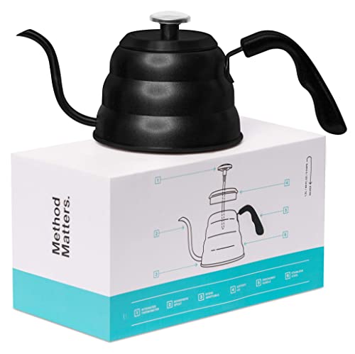 Barista Warrior Pour Over Kaffeekessel mit Thermometer – Schwanenhals-Wasserkocher für Kaffee und Tee, Edelstahl-Wasserkocher für alle Herdarten (mattschwarz, 1,0 Liter, 1005 ml) von Barista Warrior