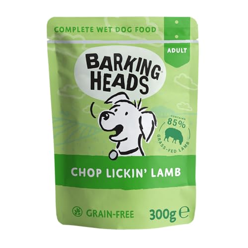 Barking Heads Chop Lickin' Lamb Nassfutter für Hunde, Hundefutter Nass mit 85% Grasgefüttertem Lamm, Ohne Künstliche Aromen, Hundefutter Getreidefrei mit Vitaminen und Mineralien (10 x 300 g) von Barking Heads