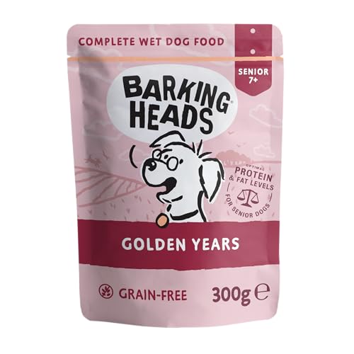 Barking Heads Golden Years Nassfutter für Hunde, Hundefutter Senior mit Hühnerfleisch und Fisch, Ohne Künstliche Aromen, Hundefutter Getreidefrei mit Vitaminen und Mineralien (10 x 300 g) von Barking Heads