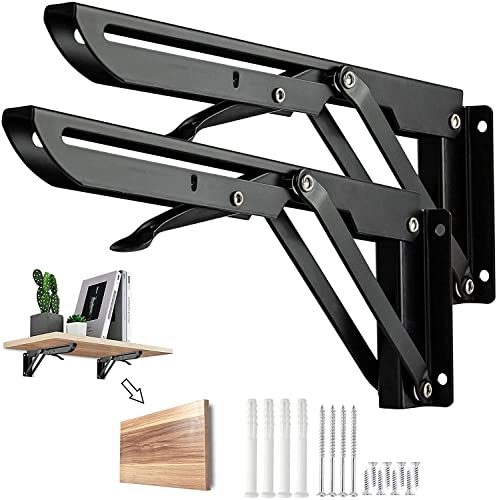 Barley Ears 2 Stück 450mm Klappkonsole Metall Schwerlast, Regalträger Schwarz Wandregal Wandhalterung Regalunterstützung Klammer Klappwinkel Tisch Klappregalhalterungen Tragkraft: 90kg von Barley Ears