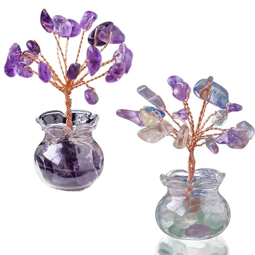Barlone 2 Stück Kristalle Züchten Lebensbaum Deko, Amethyst Stein Bunt Kristall Spirituelle Geschenke für Frauen, Bonsai Baum Geldbaum Glücksbaum Feng Shui Deko Spiritual Heilsteine Set(5,5 x 2,5 cm) von Barlone