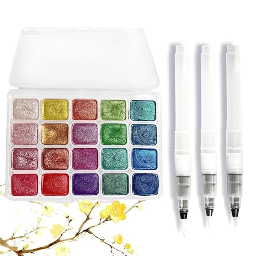 Barlone 20 Farben Metallic Aquarellfarben Set, Glitzerfarbe Watercolor Set Mit 3 Wasserpinsel, Metallic Wasserfarben, Solid Glitzer Aquarellfarben, Löslich und Mischbar, für Kinder,Anfänger und Profis Barlone 20 Farben Metallic Aquarellfarben Set, Glitzerfarbe Watercolor Set Mit 3 Wasserpinsel, Metallic Wasserfarben, Solid Glitzer Aquarellfarben, Löslich und Mischbar, für Kinder,Anfänger und Profis von Barlone
