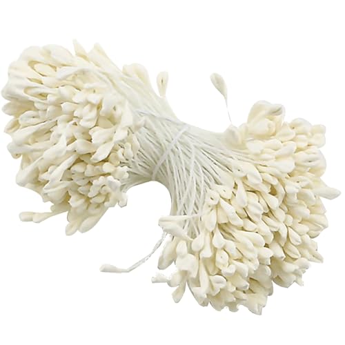 Barlone 350 Stück Pfeifenreiniger Blumen Staubblatt Weiß mit Zwei Perlen Köpfen 3mm, Pfeifenreiniger zum Basteln, Tulpe Blumenstrauß Pfeifenreiniger Zubehör für DIY Handwerksprojekt von Barlone