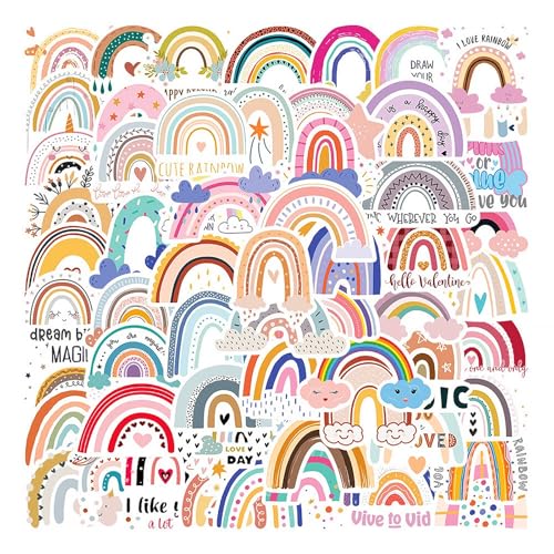 Barlone 60 Stück Regenbogen Sticker, Wasserfest Vinyl Cartoon Regenbogen Aufkleber, Boho ästhetische Aufkleber Dekor für Wasserflaschen Gepäck Skateboard Scrapbook Reisekoffer von Barlone