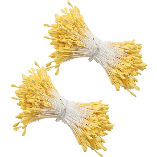 Barlone 700 Stück Pfeifenreiniger Blumen Staubblatt mit Zwei Perlen Köpfen 3mm, Pfeifenreiniger zum Basteln, Tulpe Blumenstrauß Pfeifenreiniger Zubehör für DIY Handwerksprojekt(Gelb) von Barlone