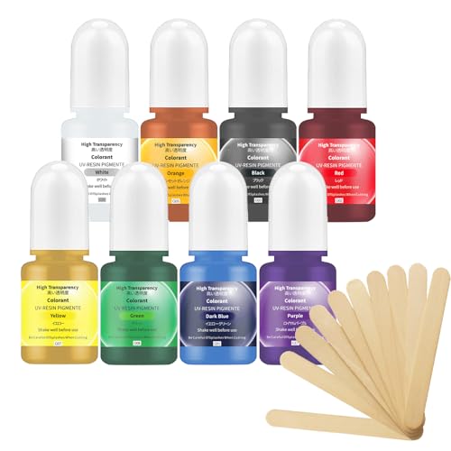 Barlone Epoxidharz Farbe Set, 8 Farben Konzentrierte Flüssiger Epoxidharz Farben mit 10 Rührstäbchen für Epoxy Resin Kunst, DIY Kunsthandwerk, Resin Farbe für Handwerk Machen, Malerei, Schmuck, je 5ml von Barlone