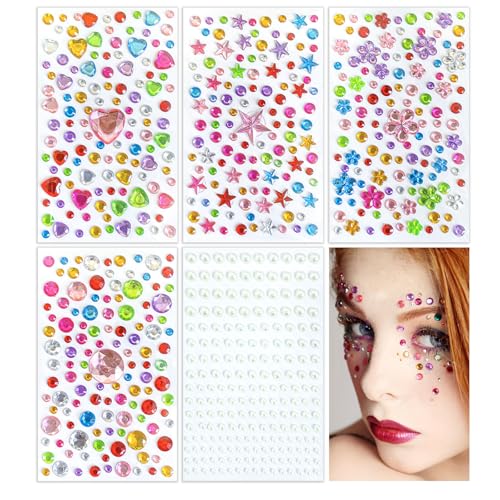 Barlone Glitzersteine Selbstklebend, 675 Stück Bunt Strasssteine Selbstklebend, Glitzersteine zum Basteln Verschiedene Formen Glitzer Sticker für Kinder Handwerke Fotorahmen Grußkarten von Barlone