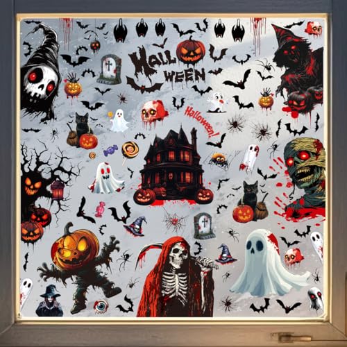Barlone Halloween Fensterbilder Gruselig, 9 Bögen Wiederverwendbar Doppelseitig, Outdoor Deko für Fenster, Garten, Haustür, Horror Party Zubehör Innen, Draußen von Barlone