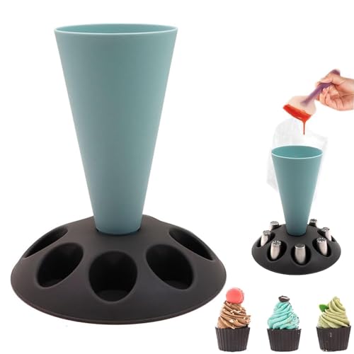 Barlone Spritzbeutel Ständer, Spritzbeutelhalter mit 8 Schlitzen, Schultütenständer, Düsenhalter, Spritzbeutelhalter-Ständer zum Füllen, Sahne-Spritzbeutel-Gestell für Backwerkzeug, Backzubehör (Blau) von Barlone