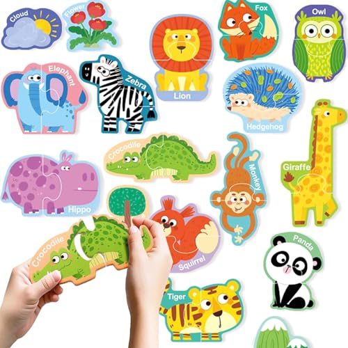 Barlone 17 Stück Kühlschrank Magnete Kinder-Magnetische Tiere Puzzle Set für Magnettafel & Pinnwand, Pädagogisches Lernspielzeug ab 3 Jahren mit Tier Motiven,Süße Dekorative Holzspielzeug Geschenkidee von Barlone