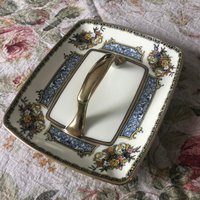 Noritake Behandelt Candy Dish Muster N1236 1920-1940 Blau Schwarz Trim Blumenkorb von BarnboardVintageShop