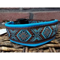 Hundehalsband 4cm Breit in Braun Türkis Klickverschluß Auf Maß von BarneysHundehalsband