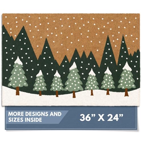 Barnyard Designs Natürliche Kokosfaser-Weihnachts-Fußmatte, groß, niedlich, rutschfest, robuste Unterseite, für Außeneingang oder Veranda-Eingang, Braun (61 x 91 cm, Winterschnee-Wald) von Barnyard Designs