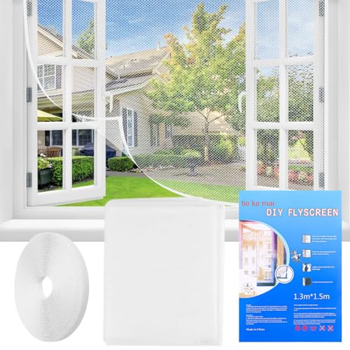 Fliegengitter Fenster, 130 x 150cm Insektenschutz Fenster Ohne Bohren Fliegengitter Zuschneidbar Mückenschutz Fenster mit Klettband Selbstklebend Moskitonetz für Aalle Dachfenster Tür, Weiß von Baroce