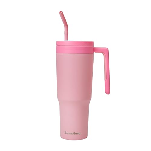 BaronHong 40oz Doppelwandiger Edelstahl Vakuum Isolierbecher Becher mit Griff und Strohhalm 1200ml Trinkbecher Isolierter Kaffeebecher Autobecher Reisebecher Thermobecher Für Kalte Heiße Getränke von BaronHong