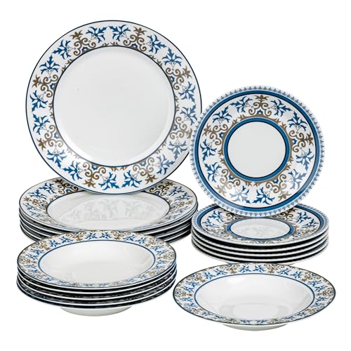 Baroni Home 18-teiliges Tafelservice aus Porzellan, Tellerservice für 6 Personen, bunte Tische, Teller-Set mit Suppenteller, flachen Teller, Obst- oder Desserteller, Cementine-Stil von Baroni Home