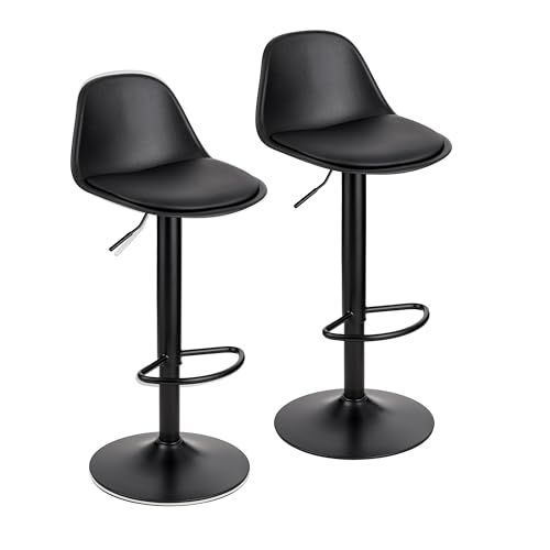 Baroni Home 2er Set Drehbarer Barhocker mit Rückenlehne und Kissen, Höhverstellbar und Fußstütze, kratzfester Boden, Esszimmer, Restaurant, Schwarz, 2 Stück, 39x44x82-104 cm von Baroni Home