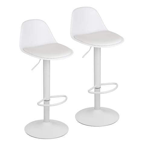 Baroni Home 2er Set Drehbarer Barhocker mit Rückenlehne und Kissen, Höhverstellbar und Fußstütze, kratzfester Boden, Esszimmer, Restaurant, Weiß, 2 Stück, 39x44x82-104 cm von Baroni Home