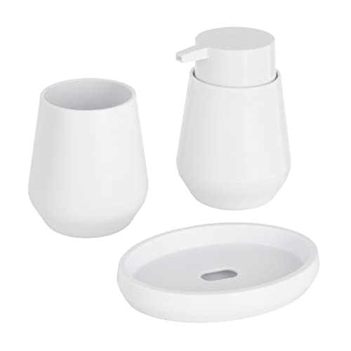 Baroni Home 3-teiliges Badezimmer-Set aus robustem Kunststoff, modernes Badezimmer-Set, bestehend aus Spender, Becher und Seifenschale, (weißes Badezimmer-Set) von Baroni Home