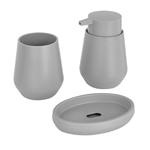 Baroni Home 3-teiliges Badezimmer-Set aus robustem Kunststoff, modernes Badezimmer-Set, bestehend aus Spender, Becher und Seifenschale, Grau von Baroni Home