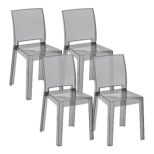 Baroni Home 4 Stuhlen-Set aus transparentem Polycarbonat, robuster und in 2 Teilen zerlegbarer Esszimmerstühle, ergonomische Sitzfläche mit gebogener Rückenlehne, Smoke, 36x81x43 cm von Baroni Home