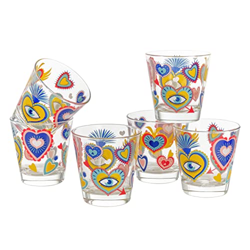 Baroni Home 6er-Set Wassergläser mit farbigem Aufdruck, farbige Gläser MADE IN ITALY, spülmaschinenfeste Gläser, 25 CL, Dekoration Ex Voto von Baroni Home