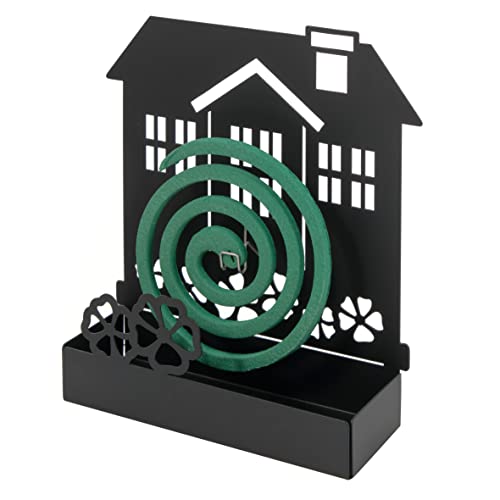 Baroni Home Anti-Mücken-Spirale Halter aus Metall, Räucherspirale Halter für Innen- und Außenbereiche, Halter für Mückenabwehr, 17x5x18 cm, schwarzes Haus von Baroni Home