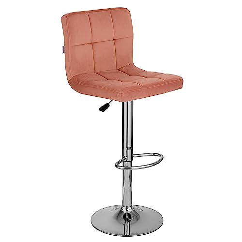 Baroni Home gepolsterter Barhocker oder Küchenhocker, verstellbar und drehbar um 360°, mit Rückenlehne und Fußstütze, Gestell aus verchromtem Stahl, Rosa Samt, 1 Stück von Baroni Home
