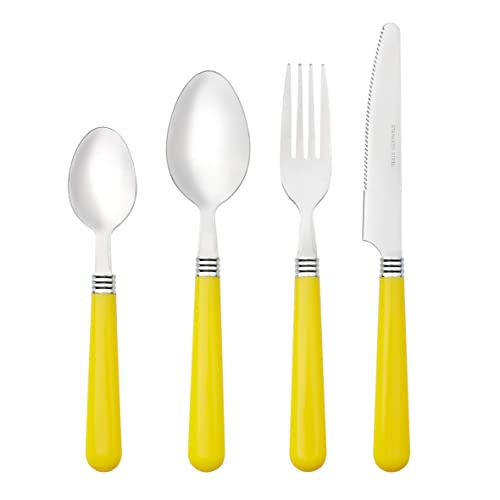 Baroni Home Besteck Set für 6 Personen, 24 teilig Essbesteck Set aus Edelstahl, Besteck mit Griff aus Kunststoff inkl. Messer, Gabel, Löffel für The oder Dessert, Spülmaschinenfest (Gelb) von Baroni Home