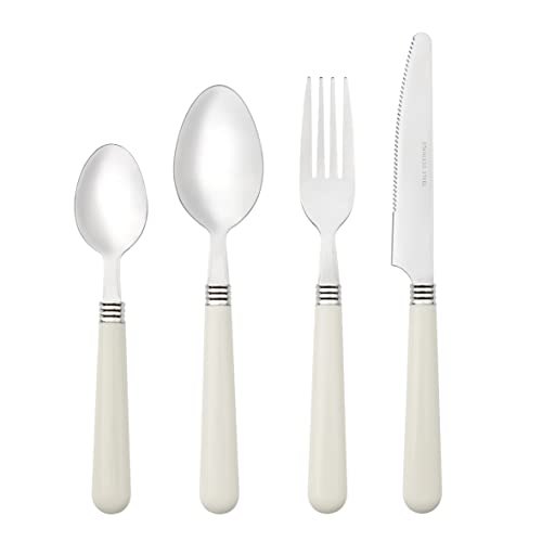 Baroni Home Besteck Set für 6 Personen, 24 teilig Essbesteck Set aus Edelstahl, Besteck mit Griff aus Kunststoff inkl. Messer, Gabel, Löffel für The oder Dessert, Spülmaschinenfest (Weiß) von Baroni Home