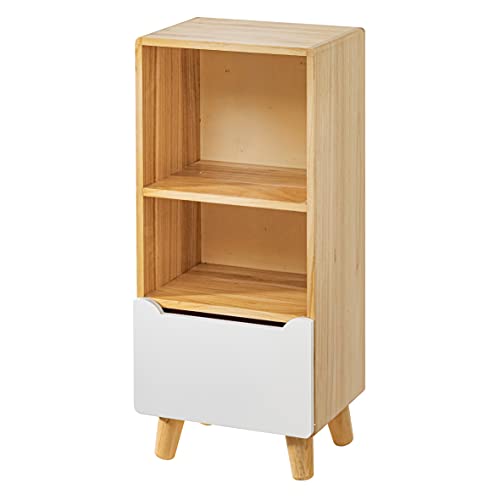 Baroni Home Bücherregal mit Schublade, Möbelstück für Badezimmer, Eingang, Wohnzimmer, Küche, Mehrzweckschrank, mit 2 Ablagen aus Holz und Einer Schublade in Weiß, 38x38x114 cm von Baroni Home