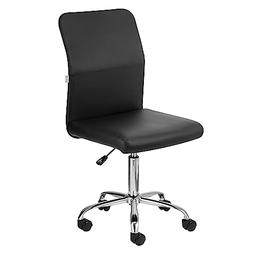 Baroni Home Bürostuhl aus Stoff, um 360 Grad drehbar, gepolsterter Bürostuhl mit Verstellbarer Höhe ohne Armlehnen, ergonomischer Sitz, 44x50x110 cm, Schwarz Kunstleder von Baroni Home