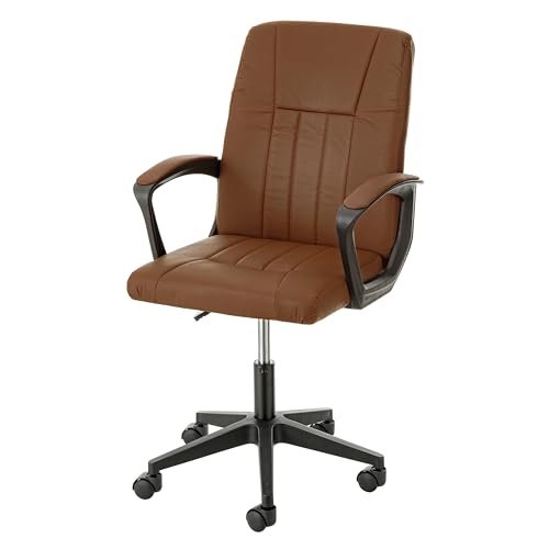 Baroni Home Office Chair mit höhenverstellbaren Armlehnen aus Kunstleder, ergonomischer Sitz, gepolsterter Büro- und Arbeitsstuhl mit Drehfunktion, braun, 90x56x44 cm von Baroni Home