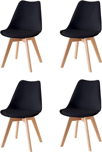 Baroni Home ESS- oder Bürostuhl mit Holzbeinen, Ergonomischer Stuhl mit integrierten Kissen, Schwarz, 4 Stück, 50X48X82 cm von Baroni Home