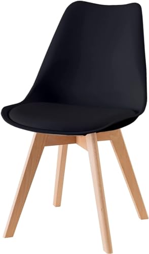 Baroni Home ESS- oder Bürostuhl mit Holzbeinen aus Buche, Ergonomischer Kunststoffstuhl mit integrierten Kissen, Schwarz, 50X48X82 cm von Baroni Home