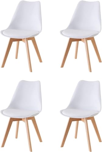 Baroni Home Esszimmer- oder Bürostuhl mit Holzbeinen, Ergonomischer Stuhl mit integrierten Kissen, Weiß, 4 Stücke, 50X48X82 cm von Baroni Home
