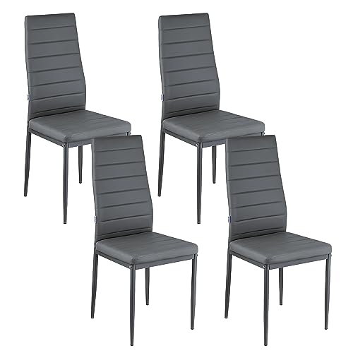 Baroni Home Esszimmerstühle 4er Set, Polsterstühle mit hoher Rückenlehne und ergonomischem Sitz, Elegante und Moderne Esstisch-Stühle aus Kunstleder mit Stahlrahmen, 40x48x9 cm, Grau von Baroni Home