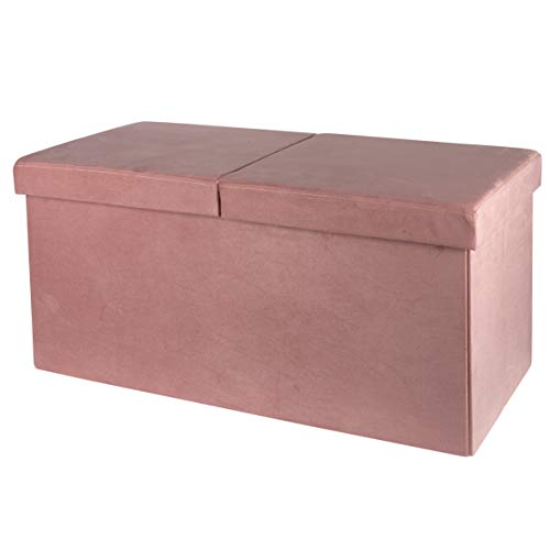 Baroni Home Faltbare Sitzbank, Aufbewahrungsbox, Pouf Hocker 76x38x38 cm, Samt (Pouderrosa) von Baroni Home