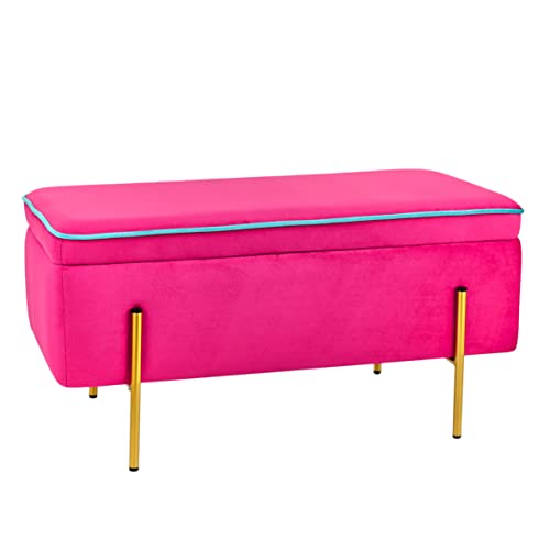 Baroni Home Faltbare Sitzbank, Aufbewahrungsbox, Polsterbank mit Stauraum, Truhenbank oder Fußstütze aus Samt, 80x40x40 cm, Fuchsia von Baroni Home