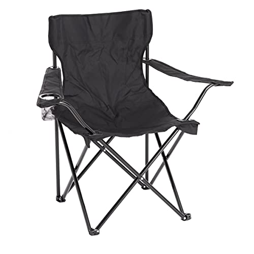 Baroni Home Faltbarer Campingstuhl für den Außenberiech, Gartenstuhl mit Getränkehalter und Tragetasche, tragbar und zusammenklappbar Angelstuhl mit Armlehnen, 50x50x80 cm, Schwarz von Baroni Home